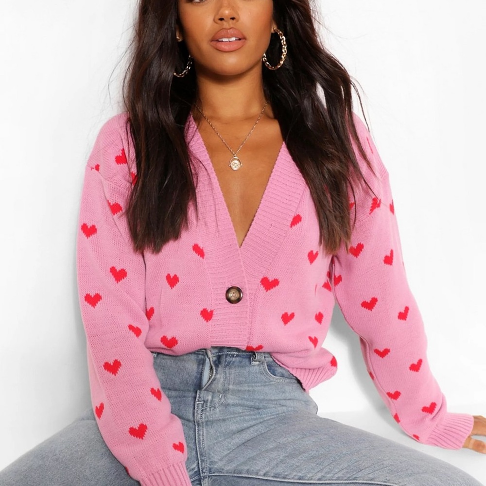 BOOHOO heart print cropped cardigan
